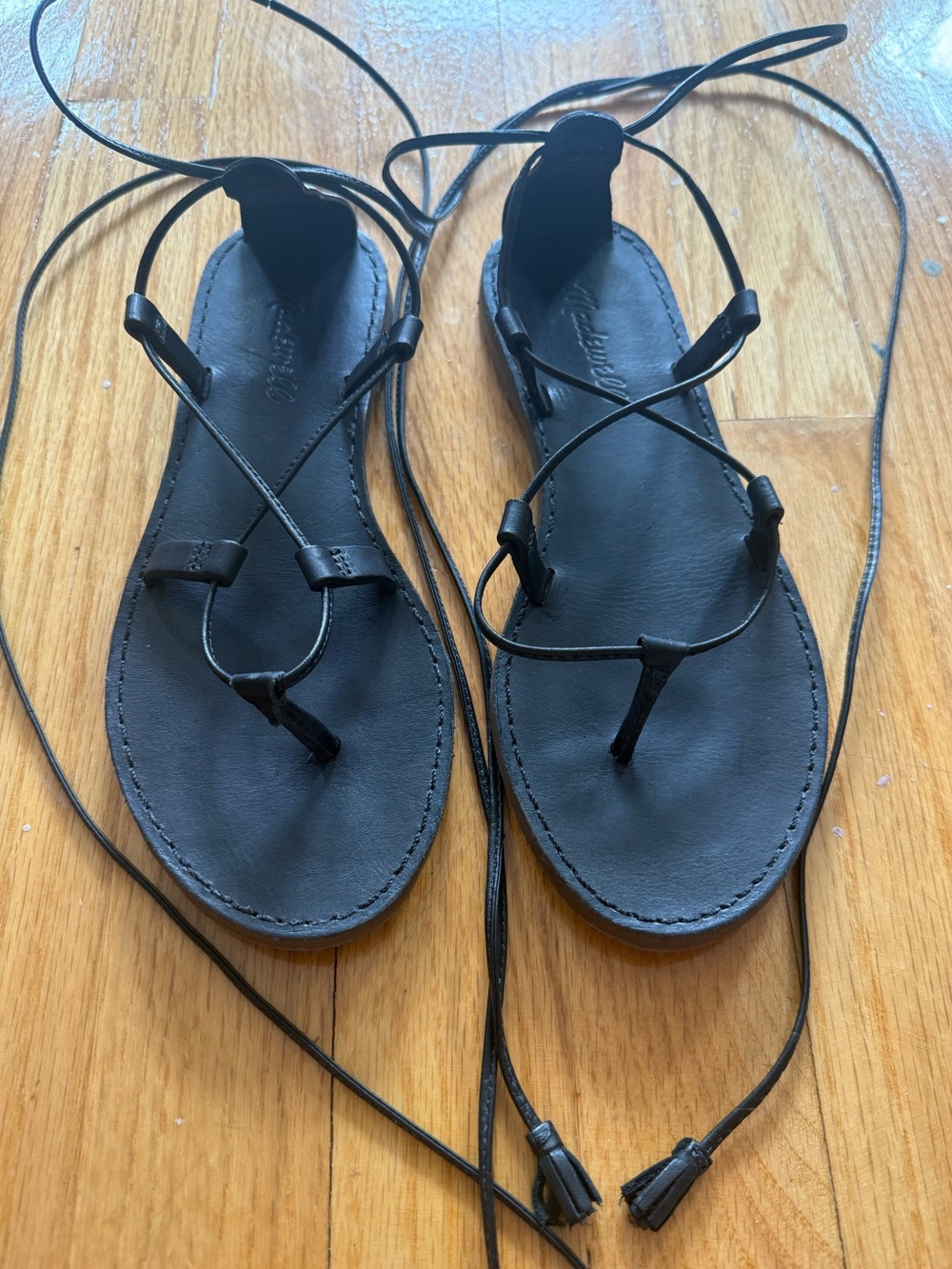 Madewell Black Leather Lace-Up Sandals